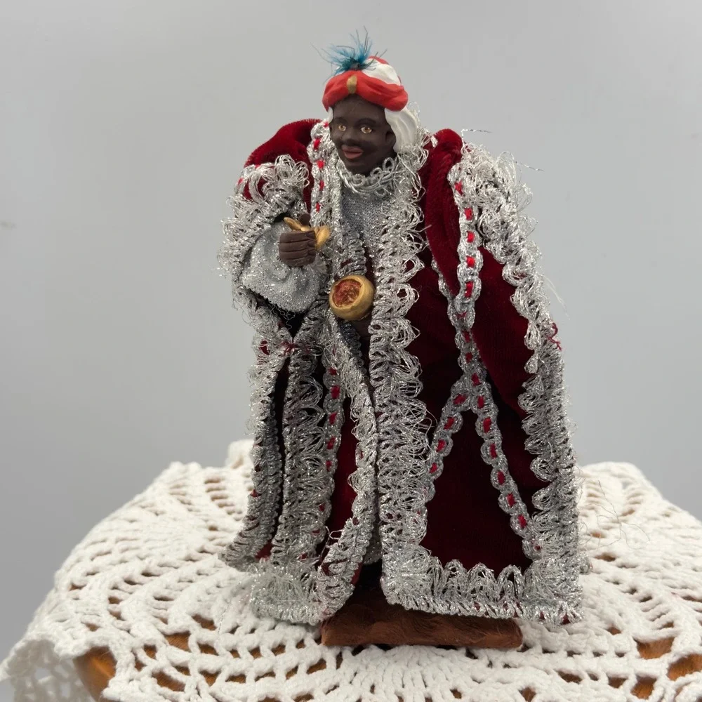 G. Devouassoux Santon‎ de Provence King Balthazar Magi Red Velvet Silver 7.5in